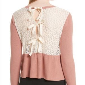 Red Valentino lace back cotton crewneck sweater
